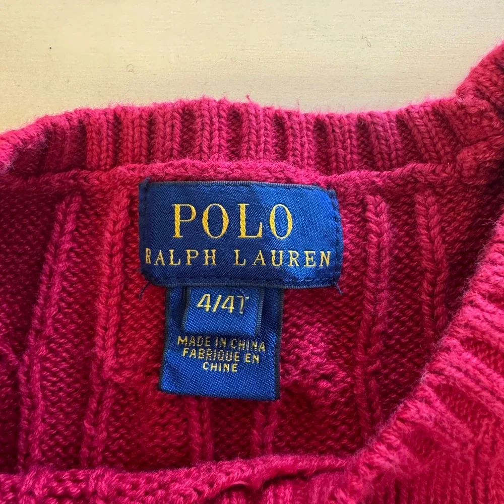 Polo Ralph Lauren Kids Red Cable Knit Cotton Sweater Crewneck Size 4 4T Pony